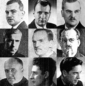 Mosaique : Léon Lortie, Raymond David, Augustin Frigon, Alcantara Dion, Jules Brunel, Louis Bourgoin, Luc Lacourcière, Albert Tessier et Fernand Séguin